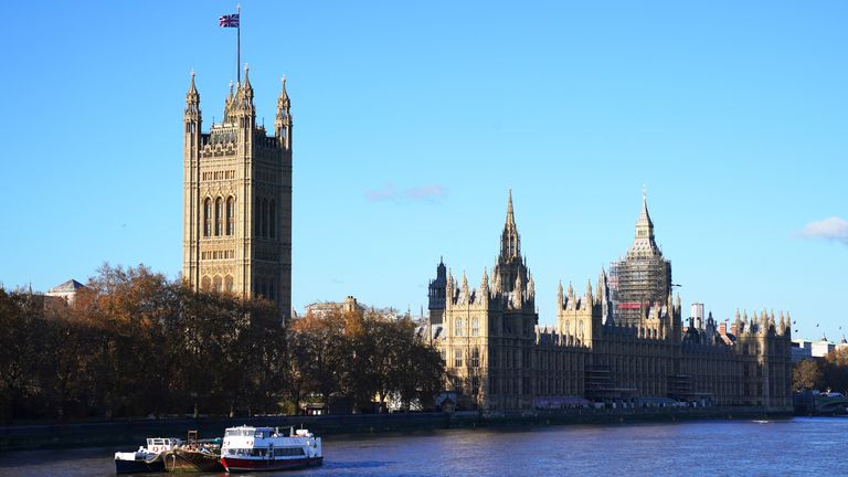 The Union Flag flies above the Victoria Tower and the Palace of Westminster