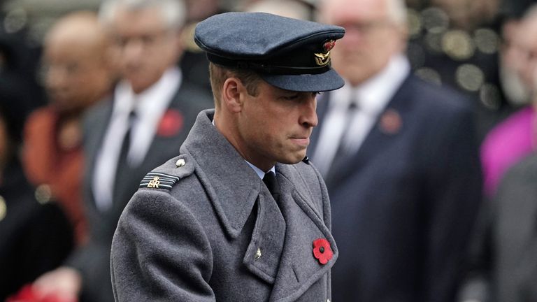 The Duke of Cambridge lays a wreath at the Remembrance Sunday service