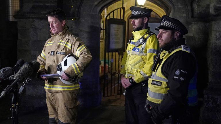 Andy Cole (left) from Dorset & Wiltshire Fire and Rescue speaks to the media near the scene of a crash involving two trains near the Fisherton Tunnel between Andover and Salisbury in Wiltshire. Fifty firefighters are at the scene of the collision in which up to a dozen passengers are believed to have been injured. Picture date: Sunday October 31, 2021.
