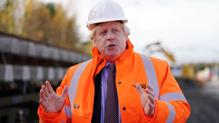 Prime Minister Boris Johnson during a visit to the Network Rail hub at Gascoigne Wood, near Selby, North Yorkshire, to coincide with the announcement of the Integrated Rail Plan. Picture date: Thursday November 18, 2021.
Prime Minister Boris Johnson during a visit to the Network Rail hub at Gascoigne Wood, near Selby, North Yorkshire, to coincide with the announcement of the Integrated Rail Plan. Picture date: Thursday November 18, 2021.

