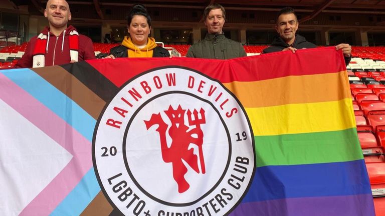 The Rainbow Devils fan group had placed a banner at Old Trafford earlier on Thursday