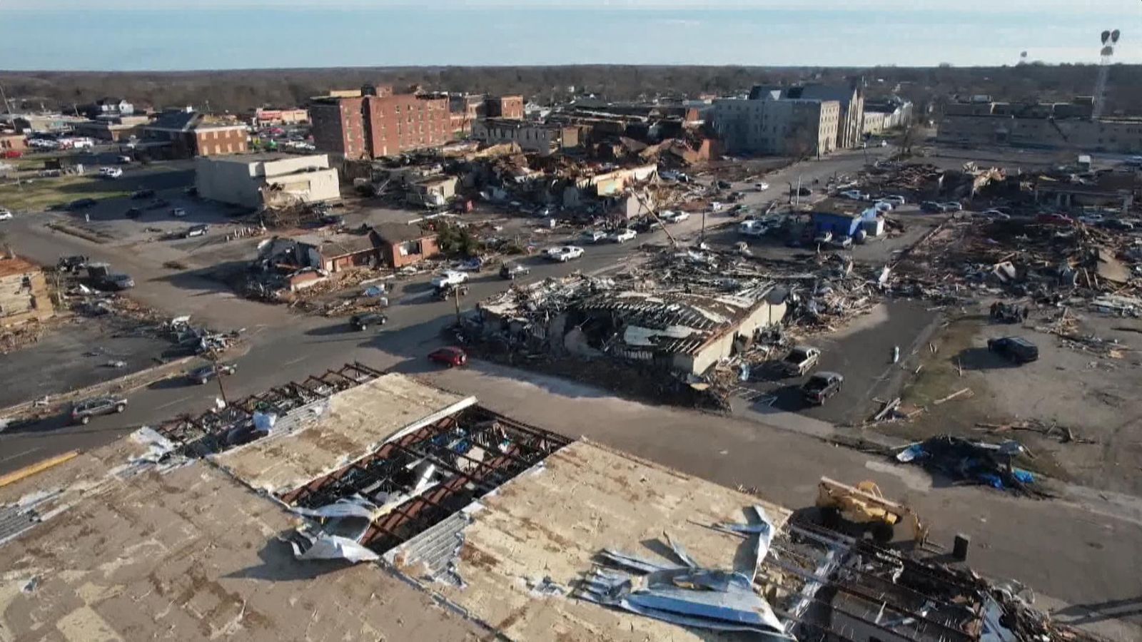 Kentucky Drone footage of mass destruction in Mayfield News UK Video