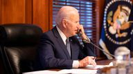 U.S. President Joe Biden speaks with Russia&#39;s President Vladimir Putin from his home in Wilmington, Delaware