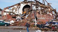 The wreckage of a building in Mayfield, Kentucky, after the tornadoes ripped through the state. 