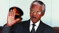 ANC leader Nelson Mandela takes the oath of office as President of South Africa at the Union Building May 10 