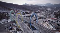 Olympic rings lead to venues in Zhangjiakou, Hebei province
