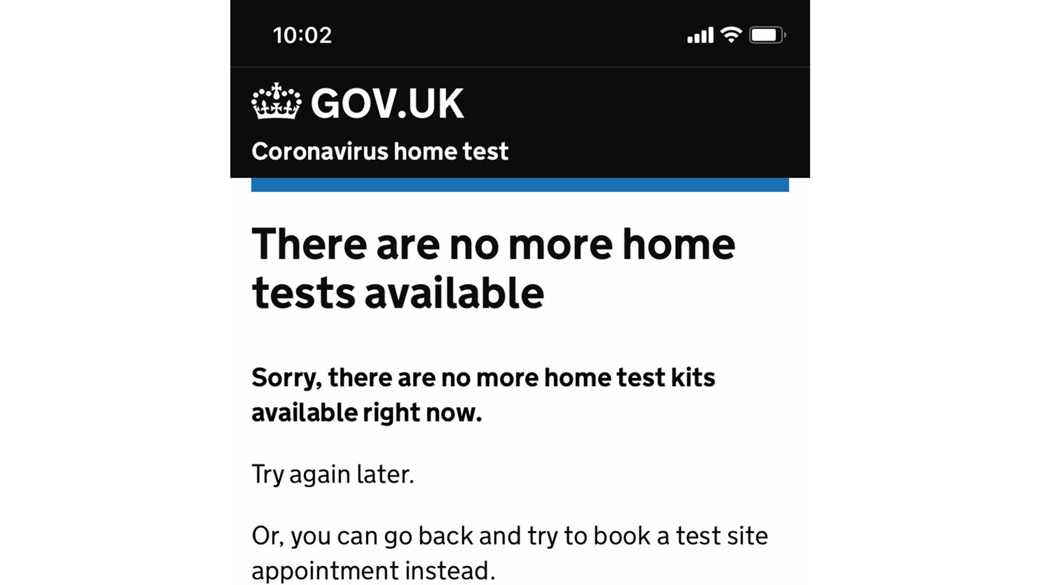 COVID19 Rapid lateral flow home testing kits have run out on government's website UK News