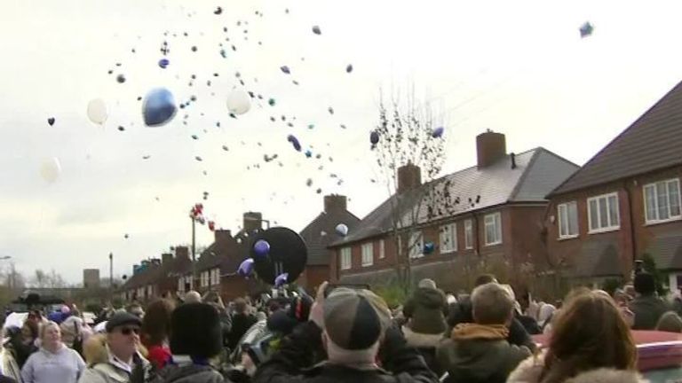 Balloons release at vigil for Arthur in Solihull.
