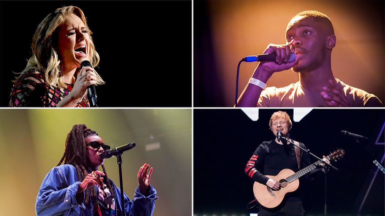 Adele, Dave, Little Simz and Ed Sheeran are all in the running for big awards at the Brits. Pics: AP and PA