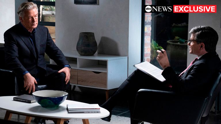 Actor-producer Alec Baldwin, left, during the interview with &#39;Good Morning America&#39; co-anchor George Stephanopoulos. Pic: ABC/AP