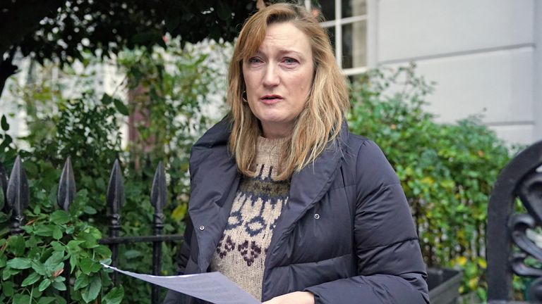 Allegra Stratton speaking outside her home in north London where she announced that she has resigned as an adviser to Boris Johnson and offered her "profound apologies" after footage emerged of her when she was the Prime Minister&#39;s spokeswoman at a mock news conference apparently showing Downing Street aides joking about a Christmas party held during last year&#39;s lockdown. Picture date: Wednesday December 8, 2021.
