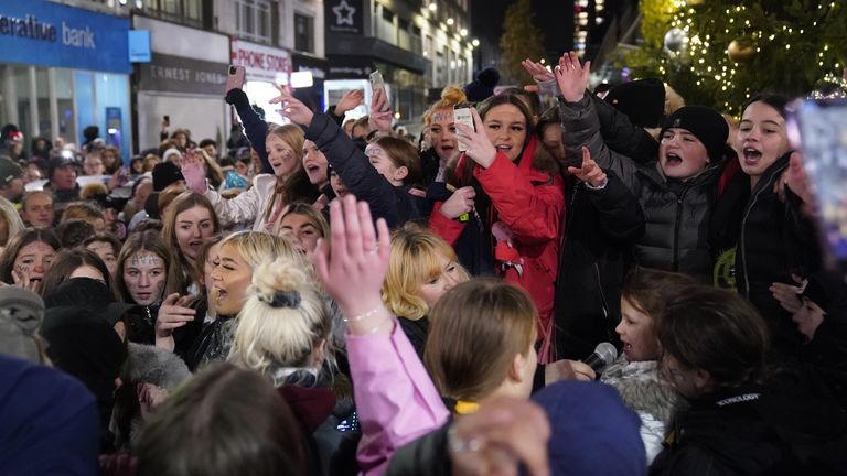 People take part in a vigil in Liverpool city centre for 12-year-old Ava White, who was fatally stabbed on Thursday, November 25, following a Christmas lights switch on. Picture date: Saturday December 4, 2021.

