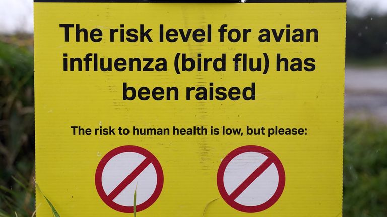 A warning sign saying the risk for avian influenza (bird flu) has been raised near to Langstone Harbour in Hampshire