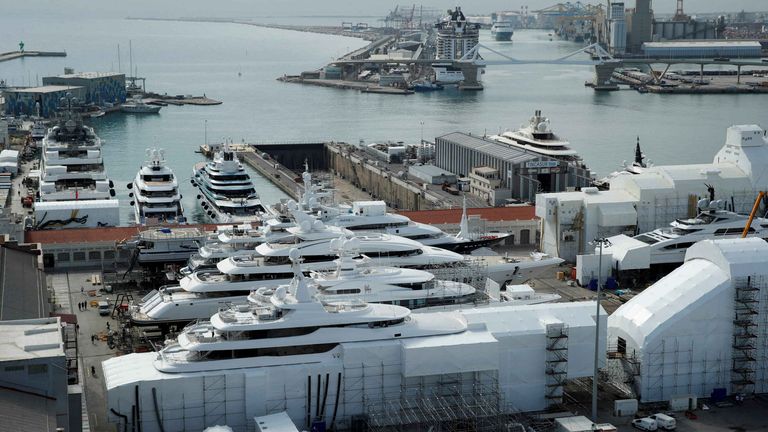 Superyachts being retro-fitted in Barcelona.