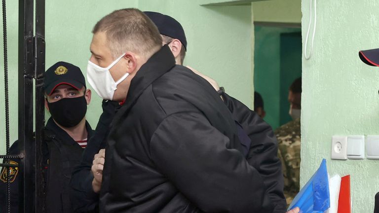 Syarhei Tsikhanouski has been sentenced to 18 years in jail. Pic: Sergei Kholodilin/BelTA