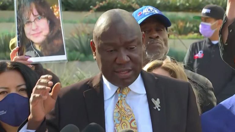 Lawyer Ben Crump speaks at a press conference held by Valentina Orellana-Peralta's family