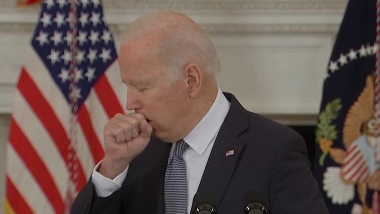 A hoarse-sounding President Joe Biden said on Friday he has a cold, possibly contracted from a grandson