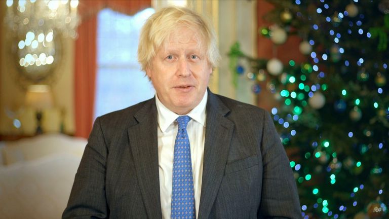 Boris Johnson delivering his Christmas message