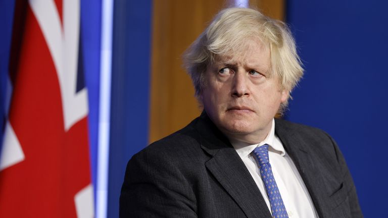 Boris Johnson during a media briefing in Downing Street