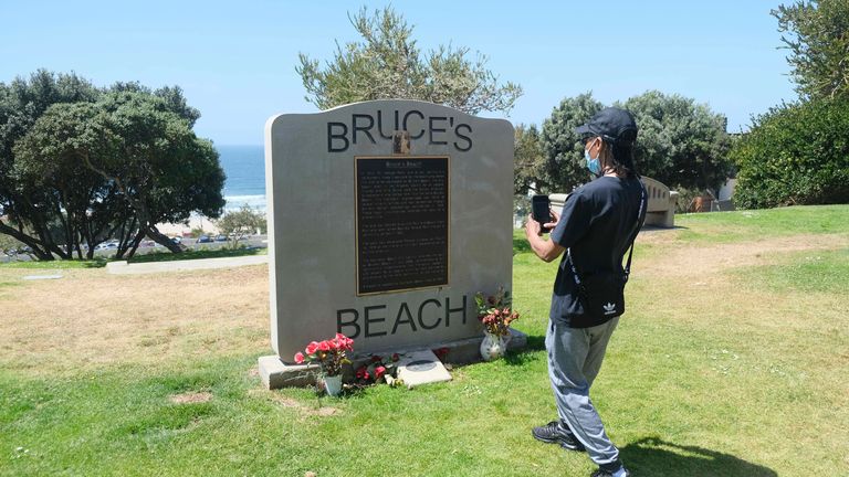 Bruce&#39;s Beach in Manhattan Beach on Thursday, April 8. 2021. Los Angeles County plans to return the prime beachfront property to descendants of a Black couple who built a seaside resort for African Americans but suffered racist harassment and were stripped of it by local city leaders a century ago, a county official said Friday, April 9, 2021. (Dean Musgrove/The Orange County Register via AP)


