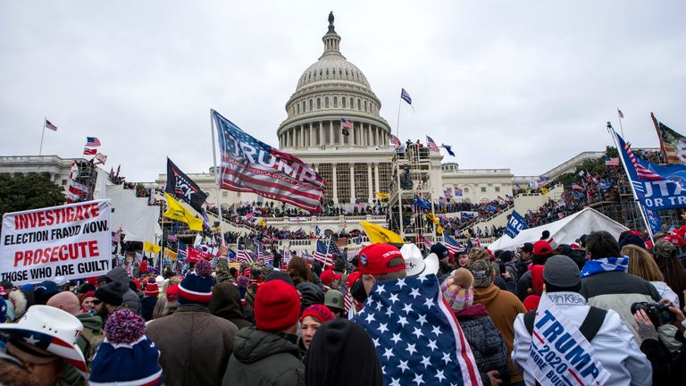 Support for President Donald Trump's demonstration at the US Capitol on Wednesday, January 6, 2021 in Washington.  Picture AP 