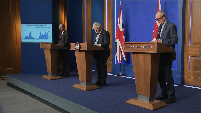Boris Johnson, Chris Whitty et Patrick Vallance 