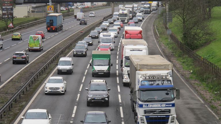 EMBARGOED TO 0001 FRIDAY DECEMBER 10 File photo dated 13/4/2017 of slow-moving traffic on the northbound M6. Nearly 18 million motorists are predicted to travel on roads in the lead-up to Christmas.

