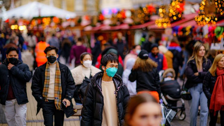 Christmas shoppers in Bristol city centre as the government refused to rule out introducing further restrictions to slow the spread of the Omicron variant of coronavirus Picture date: Monday December 20, 2021.
