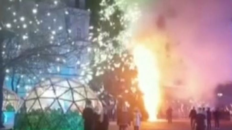 Christmas tree in Kaunas, Lithuania, goes up in flames