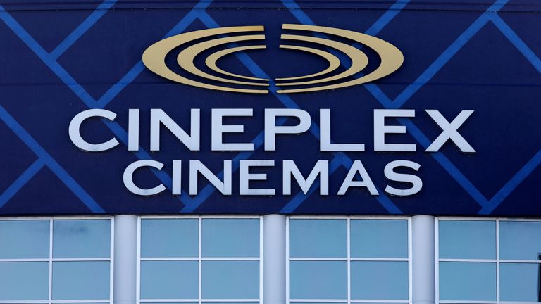 The Cineplex logo is seen outside a movie theatre in Ottawa, Ontario, Canada, February 14, 2019