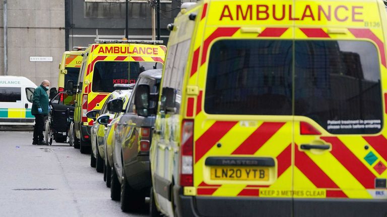 Ambulances parked outside the Royal London Hospital. Picture date: Wednesday December 29, 2021.