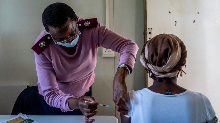 A woman is vaccinated against COVID-19 in Lawley, south of Johannesburg, South Africa. Pic AP