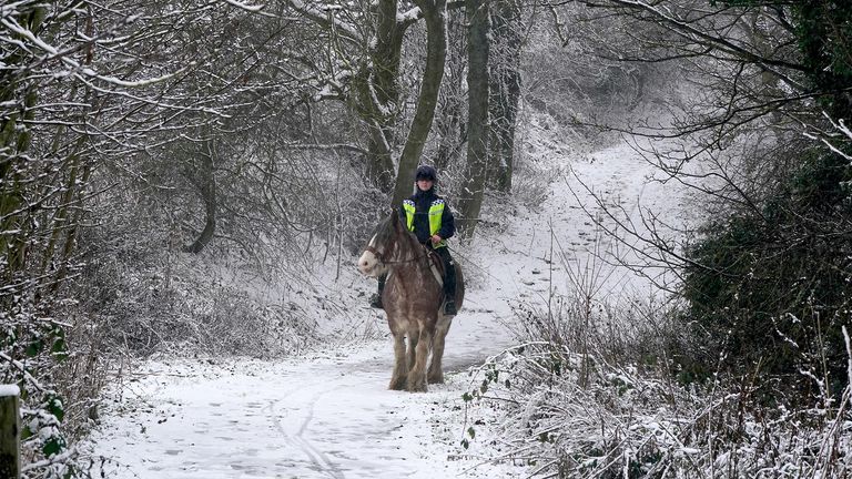 A woman rides a horse through the snow near Castleside, County Durham. Parts of England from the East Midlands to the North-East have joined Scotland in preparing for blizzard-like conditions on Boxing Day as the white Christmas continues. Picture date: Sunday December 26, 2021.