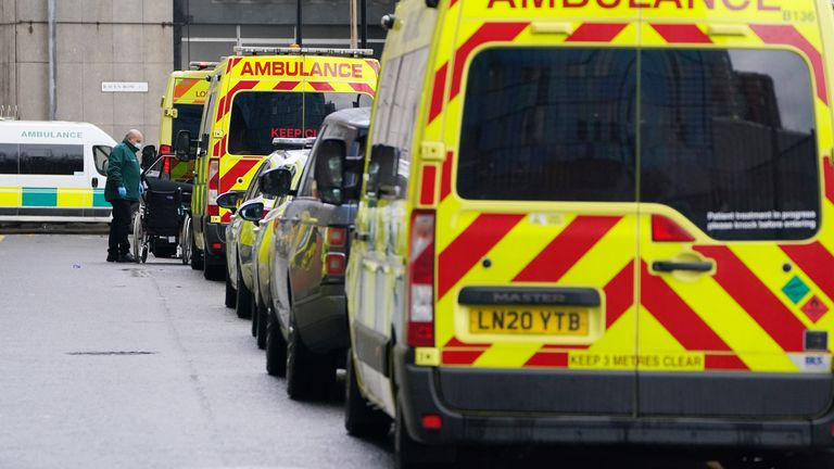 Ambulances parked outside the Royal London Hospital. Picture date: Wednesday December 29, 2021.