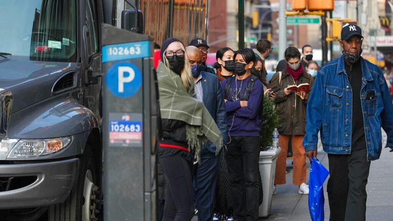 Groups of people line-up to get tested in New York City. Pic: AP