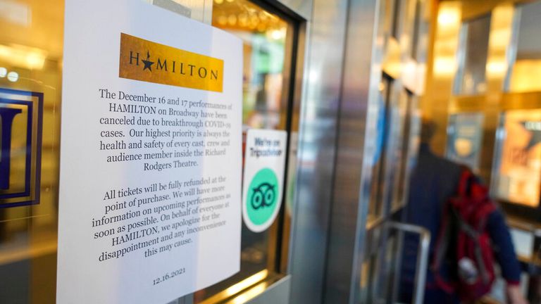 Some of the major musicals like Hamilton have had some shows canceled due to positive COVID cases. Pic: AP