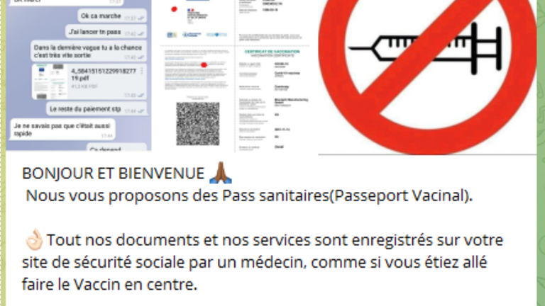 In this message, shared in a French group, it is claimed that doctors are working with those behind the fake passes.
