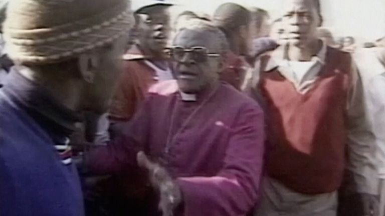 Desmond Tutu stepped in to save a young man from being burned alive by an angry mob in 1985