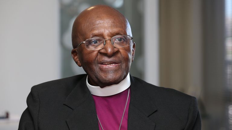 The Archbishop Emeritus Desmond Tutu at the offices of The Desmond & Leah Tutu Legacy Foundation in Cape Town where he met Prince Harry on the first day of his visit to South Africa.  PRESS ASSOCIATION Photo. Picture date: Monday November 30, 2015. See PA story ROYAL Harry. Photo credit should read: Chris Radburn/PA Wire 