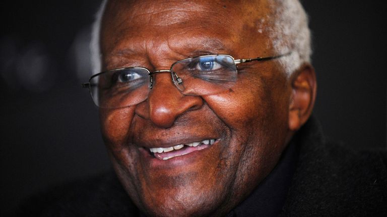 Archbishop Desmond Tutu during a visit to the 2012 Olympic Park in Stratford, east London.