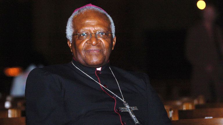 Archbishop Desmond Tutu who has been presented with an honorary fellowship of the Guild of Church Musicians by Cardinal Cormack Murphy-O'Connor, leader of Catholic church in England and Wales, at a special service in Westminster Cathedral.