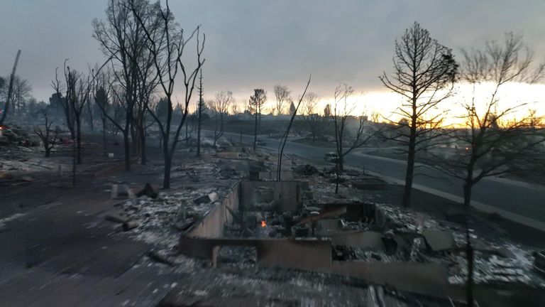 Drone video shows the extent of devastation due to wildfire spreading through a housing community in Louisville, Colorado.
