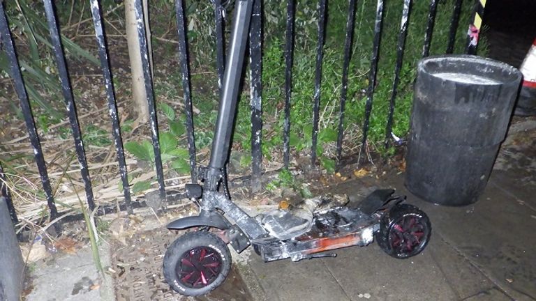An e-scooter erupted into flames at Parsons Green station. Pic: London Fire Brigade