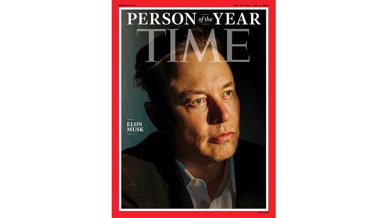 Elon Musk poses on the cover image of Time magazine&#39;s 2021 "Person of the Year" edition Pic: TIME/Handout via REUTERS 