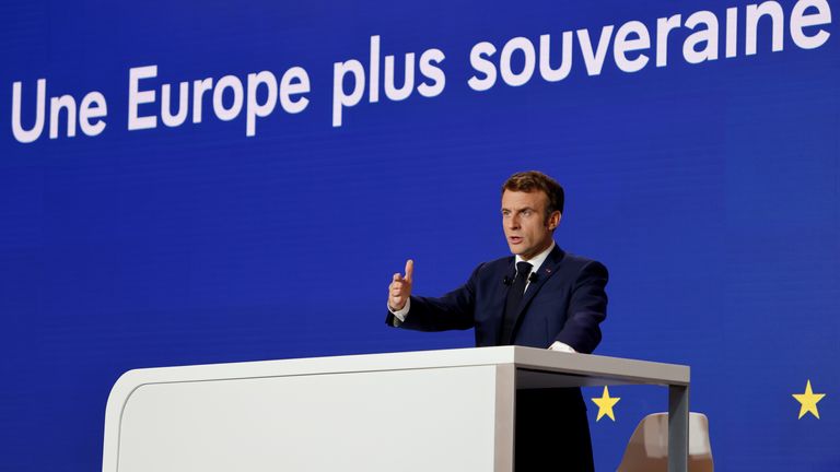French President Emmanuel Macron delivers a speech on France assuming EU presidency on 9 December