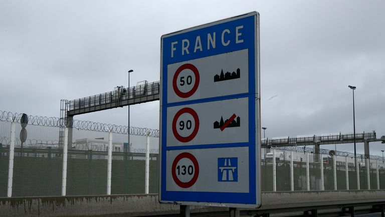 Speed limits near the Eurotunel site on the French side near Conquelles. Pic: AP
