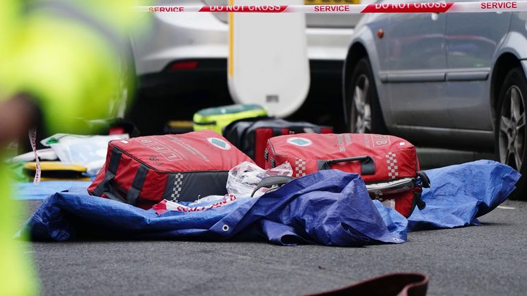 Emergency equipment at the scene in Sutton, south London, where four children who are believed to be related have died following a fire at a house. Picture date: Friday December 17, 2021.

