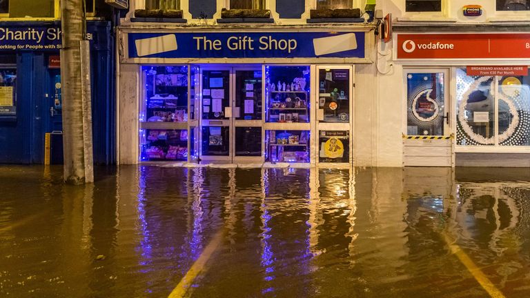Shops in the town of Bantry in County Cork have been flooded