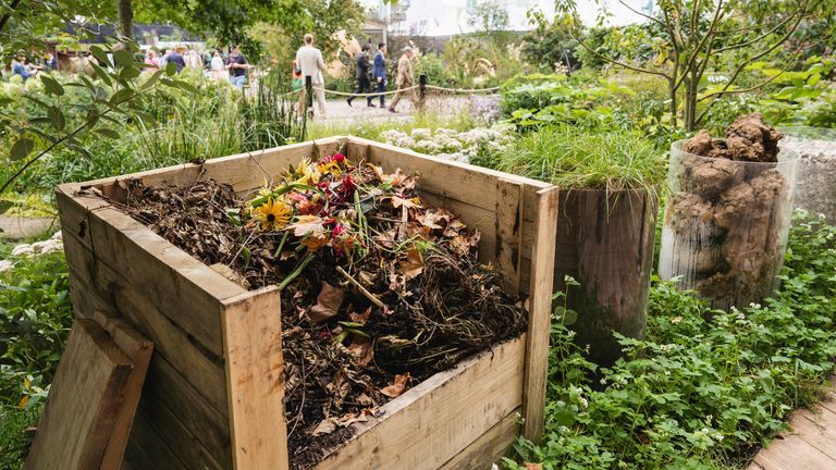 EMBARGOED TO 0001 FRIDAY DECEMBER 17 Undated handout photo issued by Royal Horticultural Society of a compost bin in the RHS COP26 Garden at RHS Chelsea Flower Show 2021. "Snow White" apples, bold flower colours and planet-friendly gardening are among the trends expected for 2022, according to the RHS. The charity has drawn up its predictions for what will be popular next year based on gardener inquiries and views from experts. Issue date: Friday December 17, 2021.

