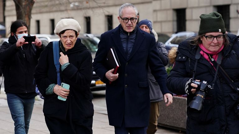 Isabel Maxwell and Kevin Maxwell, sister and brother of Ghislaine Maxwell, depart court during the seventh day of the Ghislaine Maxwell trial in the Manhattan borough of New York City, New York, U.S., December 7, 2021. REUTERS/Carlo Allegri
